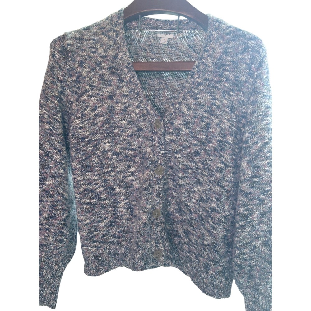 J.Crew Space Dye Cardigan Sweater‎ Blue Purple Marled Knit V-Neck Womens Large